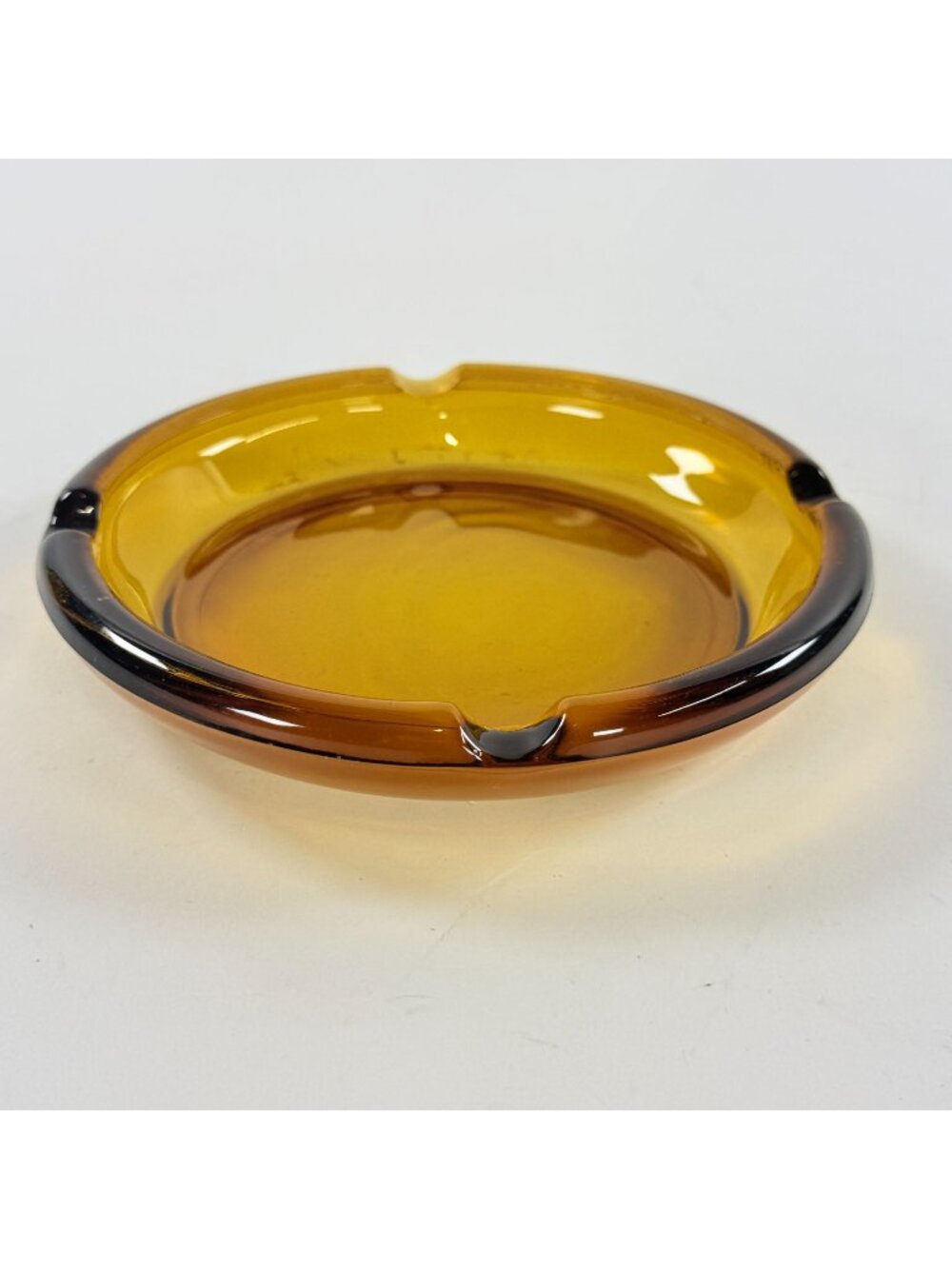 Vintage Large Heavy Honey Brown Yellow Glass Cigar Cigarette Ashtray 8” MCM
